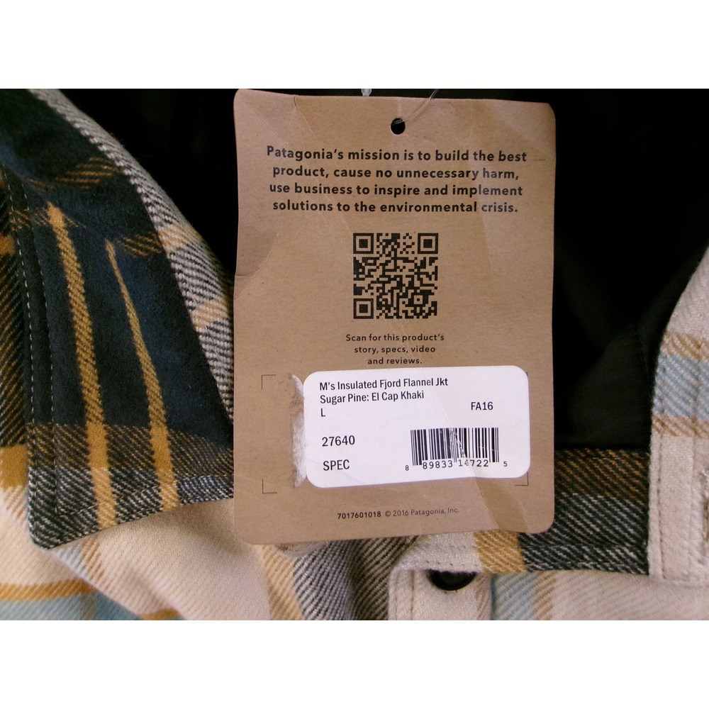Patagonia Insulated Fjord Flannel Jacket Mens L El Cap Khaki NEW 27640 FA16 - Picture 7 of 9